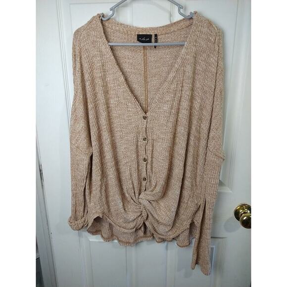 Out From Under Rust Oversized M Long Sleeve V Neck Waffle Button Knotted Blouse. - Picture 1 of 9